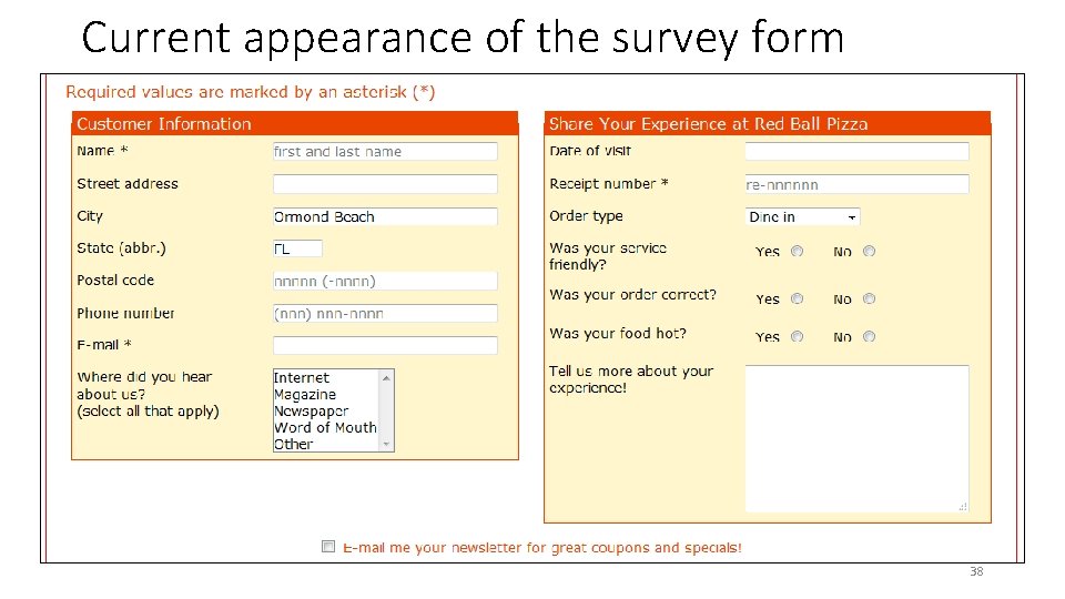 Current appearance of the survey form 38 