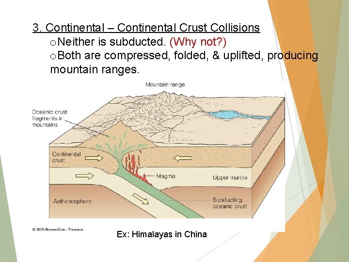3. Continental – Continental Crust Collisions o. Neither is subducted. (Why not? ) o.