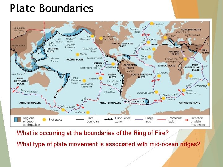 Plate Boundaries What is occurring at the boundaries of the Ring of Fire? What