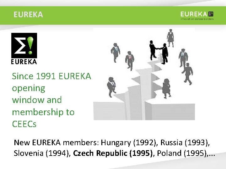 EUREKA Since 1991 EUREKA opening window and membership to CEECs New EUREKA members: Hungary