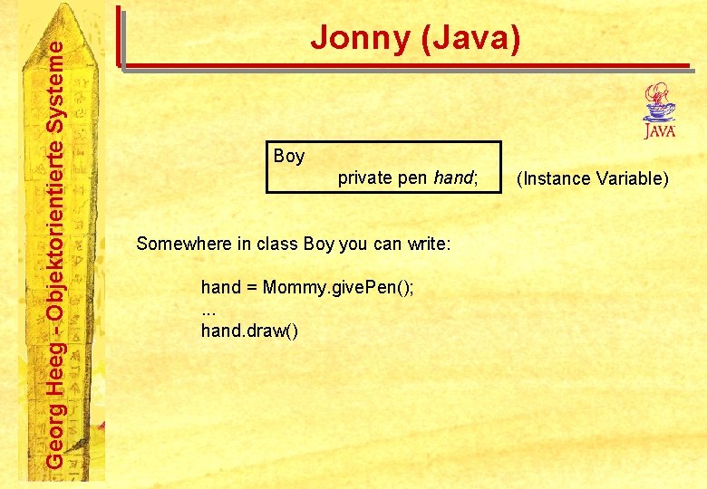 Georg Heeg - Objektorientierte Systeme Jonny (Java) Boy private pen hand; Somewhere in class