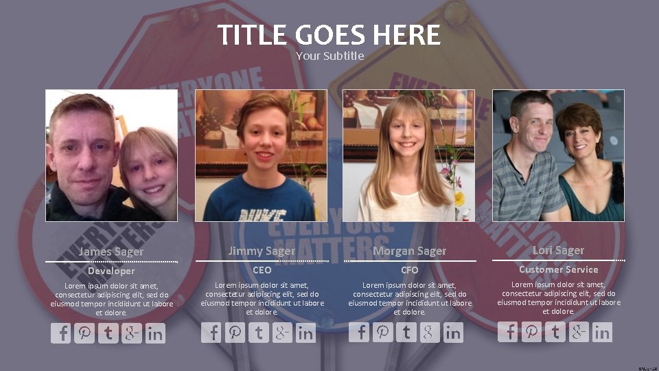 TITLE GOES HERE Your Subtitle James Sager Jimmy Sager Morgan Sager Lori Sager Developer