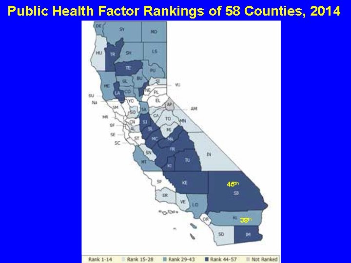 Public Health Factor Rankings of 58 Counties, 2014 45 th 38 th 