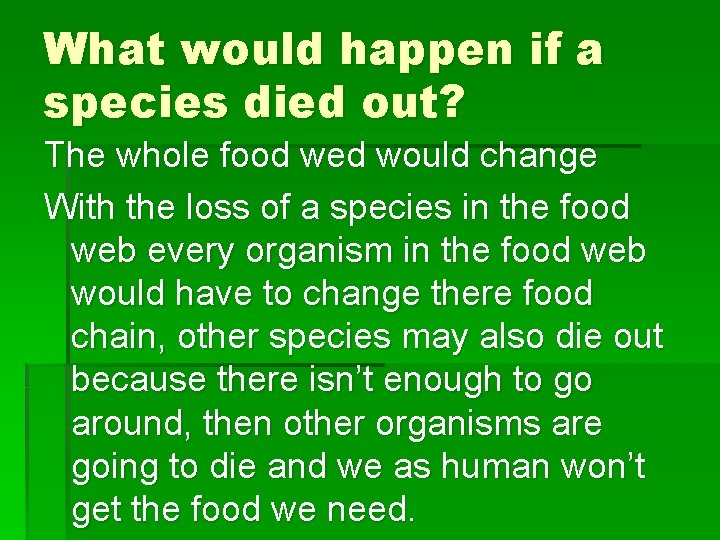 What would happen if a species died out? The whole food wed would change