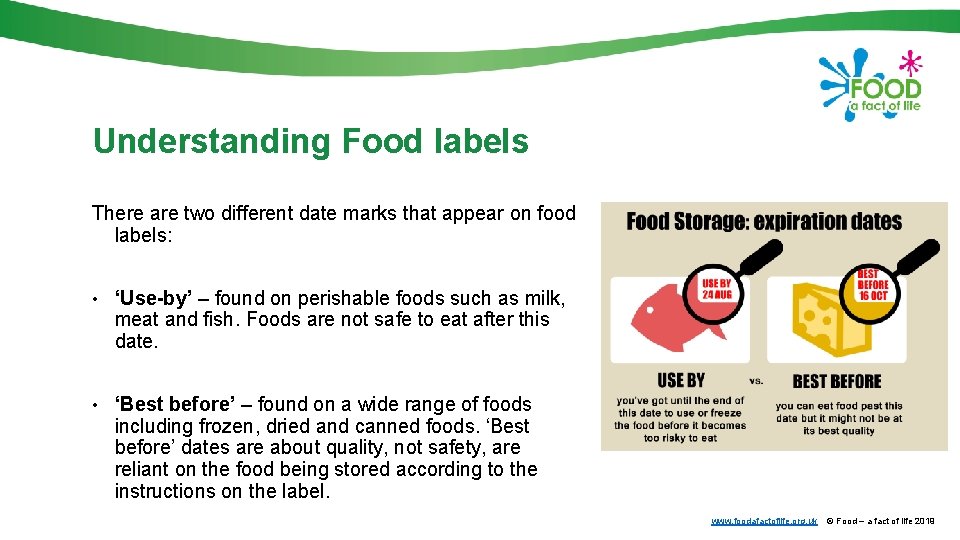 Understanding Food labels There are two different date marks that appear on food labels: