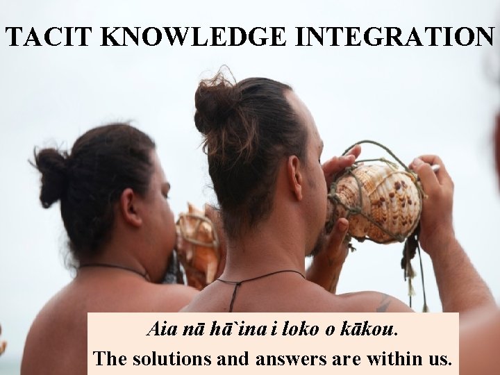 TACIT KNOWLEDGE INTEGRATION Aia nā hā`ina i loko o kākou. The solutions and answers