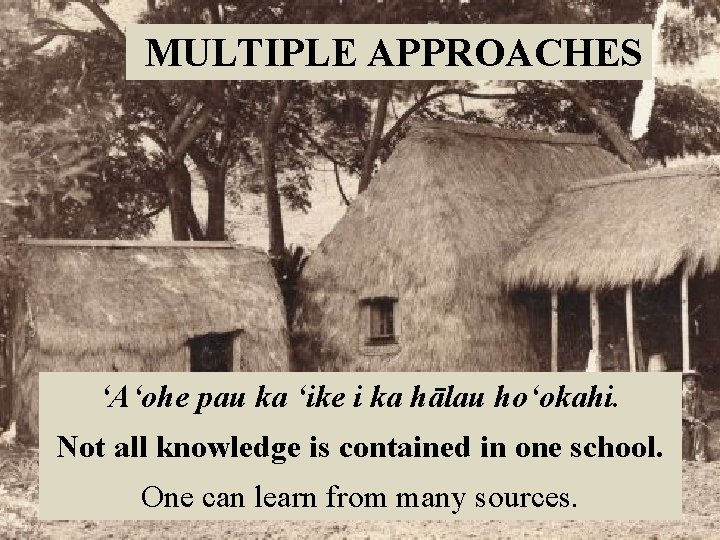 MULTIPLE APPROACHES ʻAʻohe pau ka ʻike i ka hālau hoʻokahi. Not all knowledge is