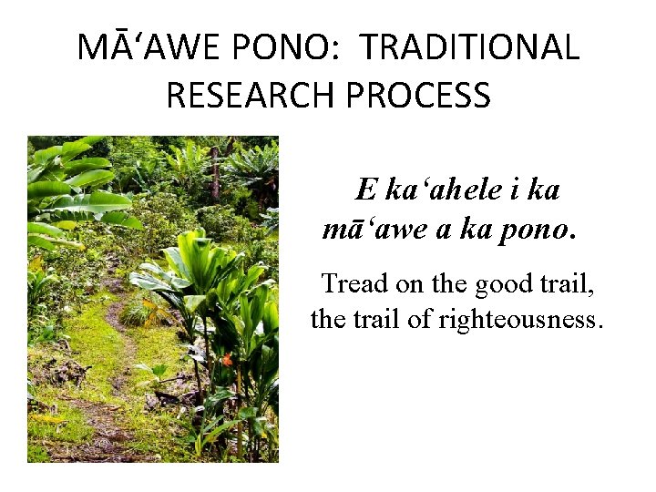 MĀʻAWE PONO: TRADITIONAL RESEARCH PROCESS E kaʻahele i ka māʻawe a ka pono. Tread