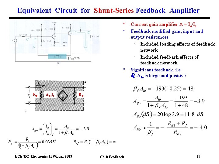 Equivalent Circuit for Shunt-Series Feedback Amplifier * * * Rif AIfo. I i ECE