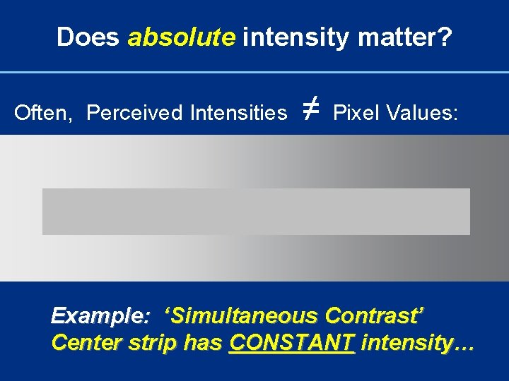 Does absolute intensity matter? Often, Perceived Intensities ≠ Pixel Values: Example: ‘Simultaneous Contrast’ Center