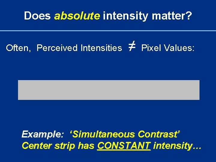 Does absolute intensity matter? Often, Perceived Intensities ≠ Pixel Values: Example: ‘Simultaneous Contrast’ Center