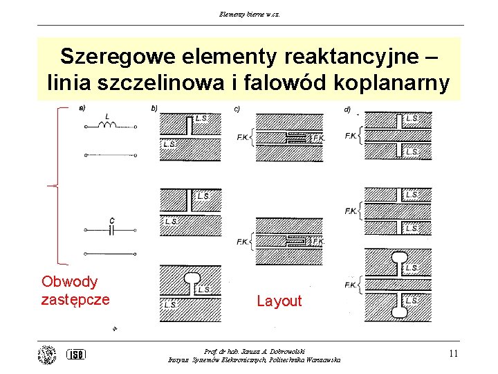 Elementy bierne w. cz. Szeregowe elementy reaktancyjne – linia szczelinowa i falowód koplanarny Obwody