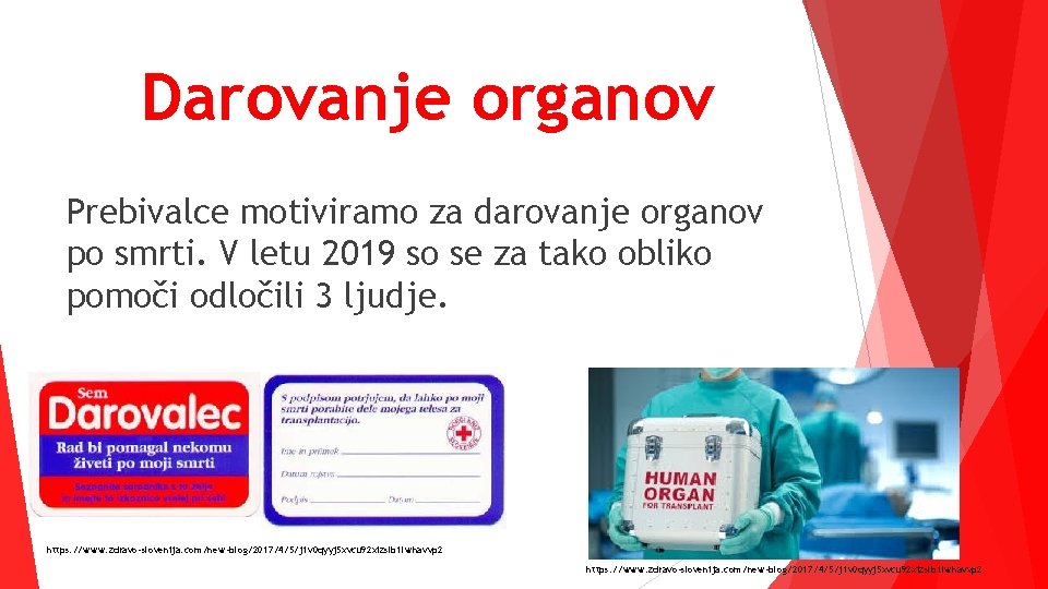 Darovanje organov Prebivalce motiviramo za darovanje organov po smrti. V letu 2019 so se