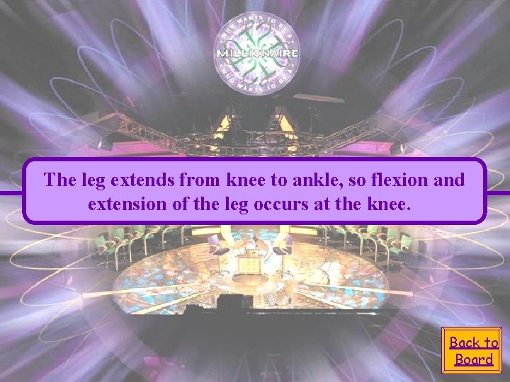 The leg extends from knee to ankle, so flexion and extension of the leg