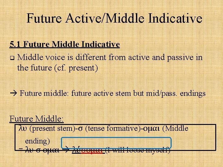 Future Active/Middle Indicative 5. 1 Future Middle Indicative q Middle voice is different from