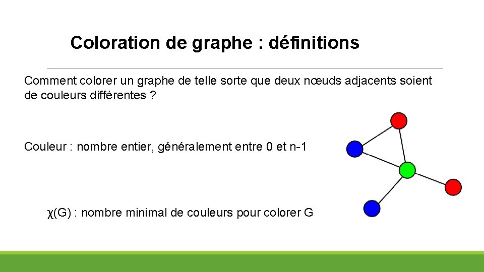 Coloration de graphe : définitions Comment colorer un graphe de telle sorte que deux