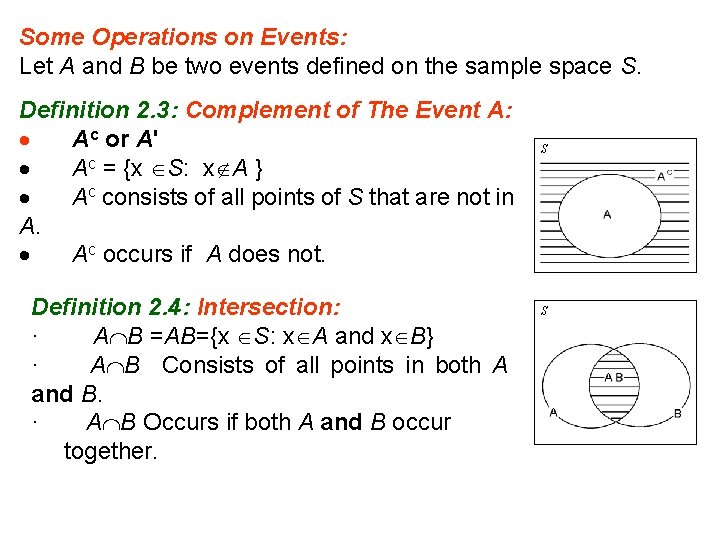 Some Operations on Events: Let A and B be two events defined on the