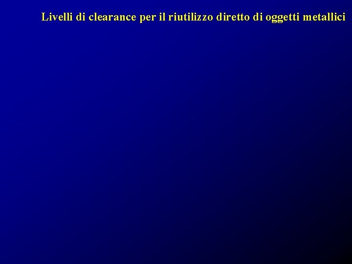 Livelli di clearance per il riutilizzo diretto di oggetti metallici 