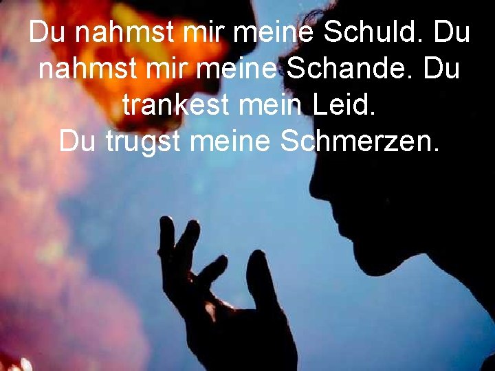 Du nahmst mir meine Schuld. Du nahmst mir meine Schande. Du trankest mein Leid.