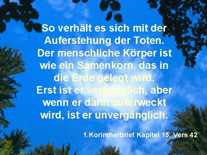 So verhält es sich mit der Auferstehung der Toten. Der menschliche Körper ist wie