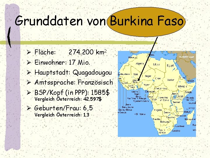 Grunddaten von Burkina Faso Ø Fläche: 274. 200 km 2 Ø Einwohner: 17 Mio.