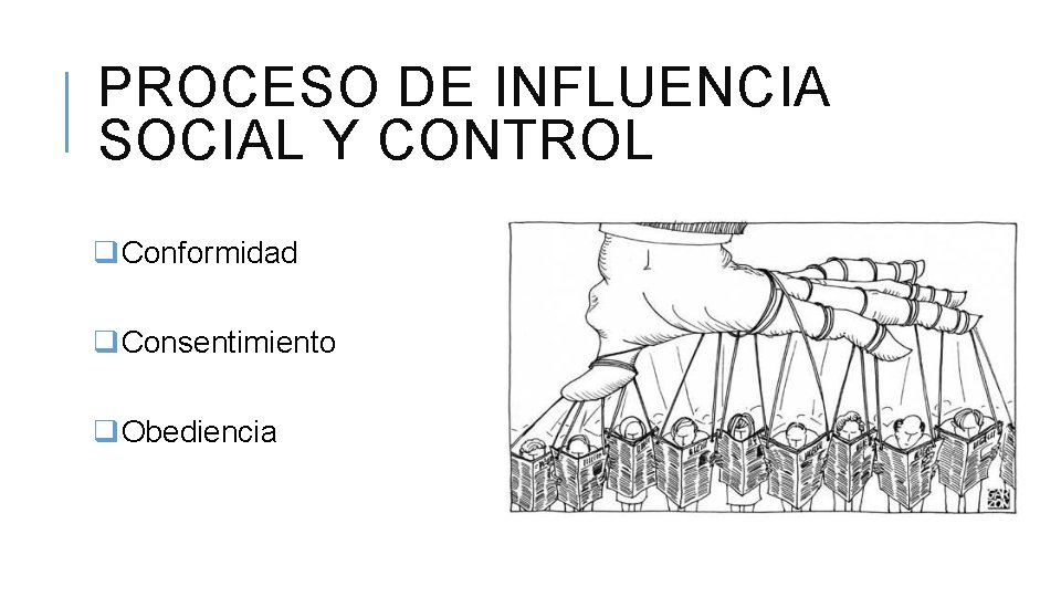 PROCESO DE INFLUENCIA SOCIAL Y CONTROL q. Conformidad q. Consentimiento q. Obediencia 