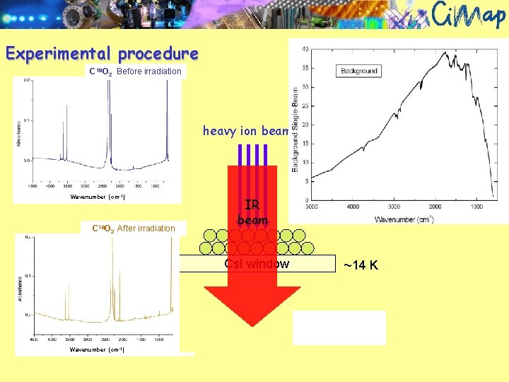 Experimental procedure C 18 O 2 Before irradiation heavy ion beam Wavenumber (cm -1)