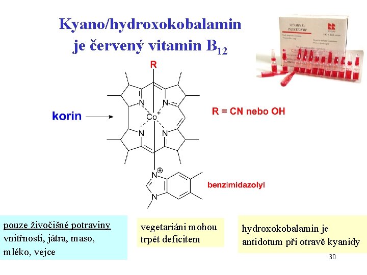 Kyano/hydroxokobalamin je červený vitamin B 12 pouze živočišné potraviny vnitřnosti, játra, maso, mléko, vejce