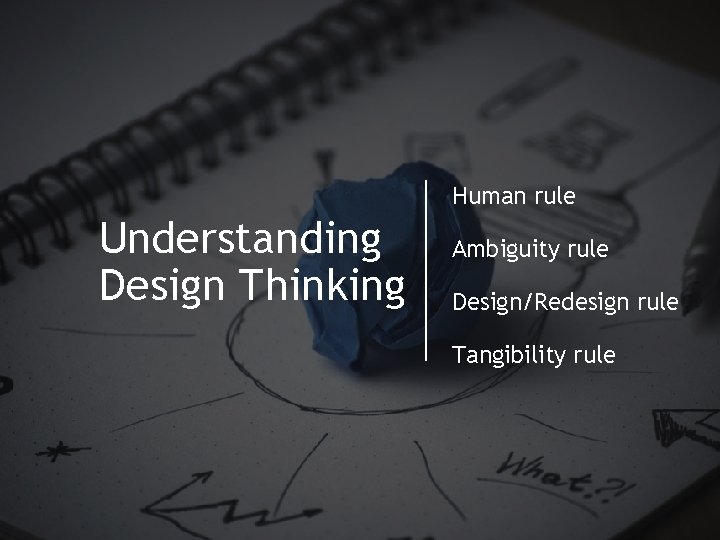 Human rule Understanding Design Thinking Ambiguity rule Design/Redesign rule Tangibility rule 