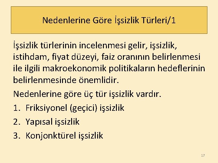 Nedenlerine Göre İşsizlik Türleri/1 İşsizlik türlerinin incelenmesi gelir, işsizlik, istihdam, fiyat düzeyi, faiz oranının