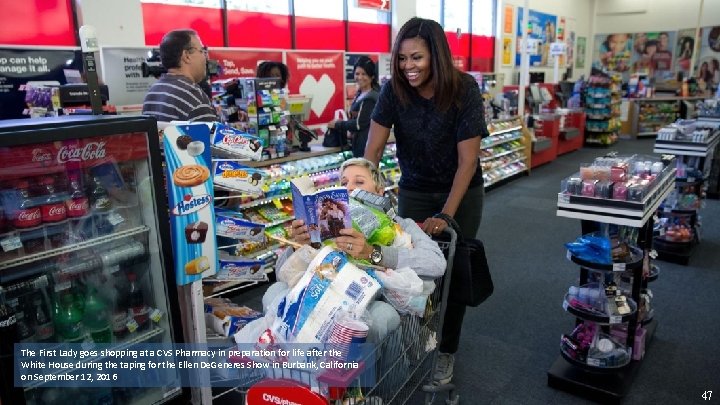 The First Lady goes shopping at a CVS Pharmacy in preparation for life after