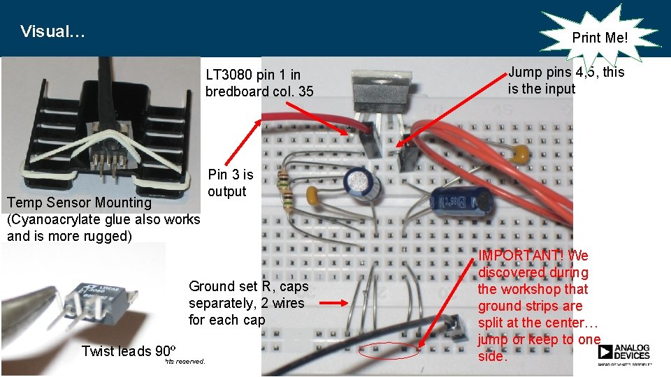 Visual… Print Me! LT 3080 pin 1 in bredboard col. 35 Temp Sensor Mounting