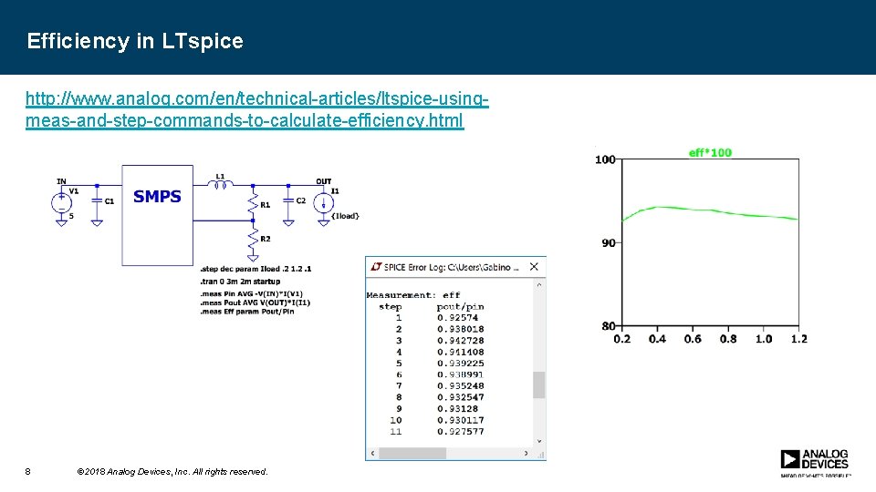 Efficiency in LTspice http: //www. analog. com/en/technical-articles/ltspice-usingmeas-and-step-commands-to-calculate-efficiency. html 8 © 2018 Analog Devices, Inc.