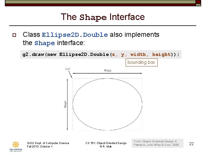 The Shape Interface o Class Ellipse 2 D. Double also implements the Shape interface: