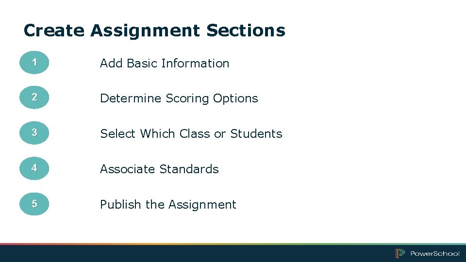 Create Assignment Sections 1 Add Basic Information 2 Determine Scoring Options 3 Select Which