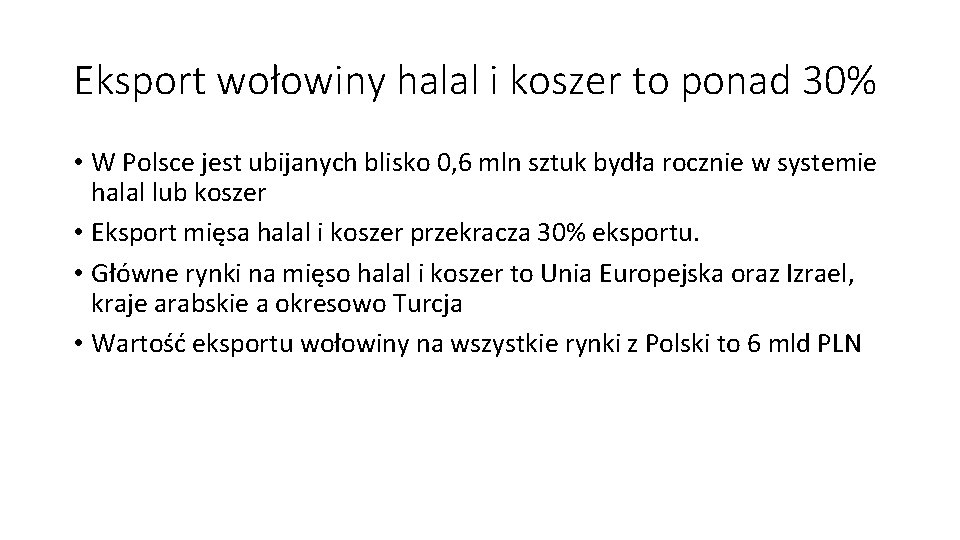 Eksport wołowiny halal i koszer to ponad 30% • W Polsce jest ubijanych blisko