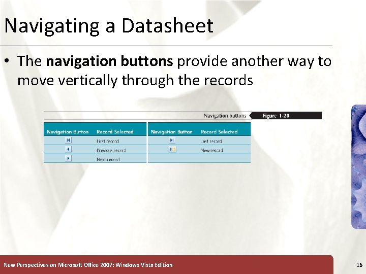 Navigating a Datasheet • The navigation buttons provide another way to move vertically through Navigating a Datasheet • The navigation buttons provide another way to move vertically through