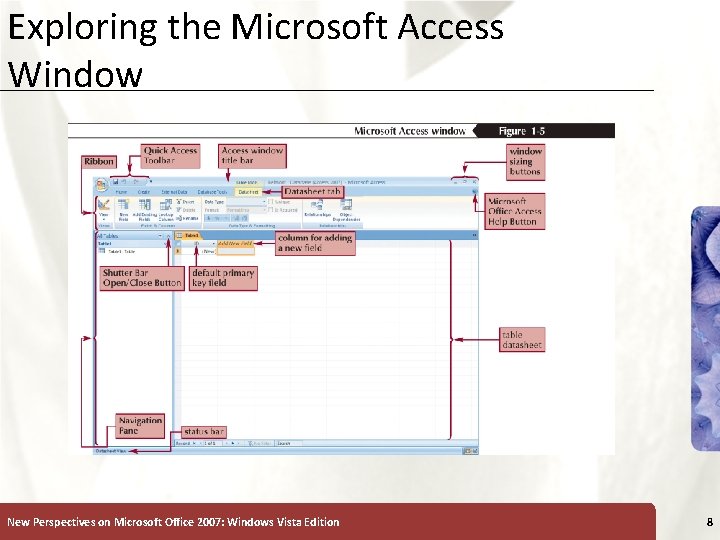Exploring the Microsoft Access Window New Perspectives on Microsoft Office 2007: Windows Vista Edition Exploring the Microsoft Access Window New Perspectives on Microsoft Office 2007: Windows Vista Edition