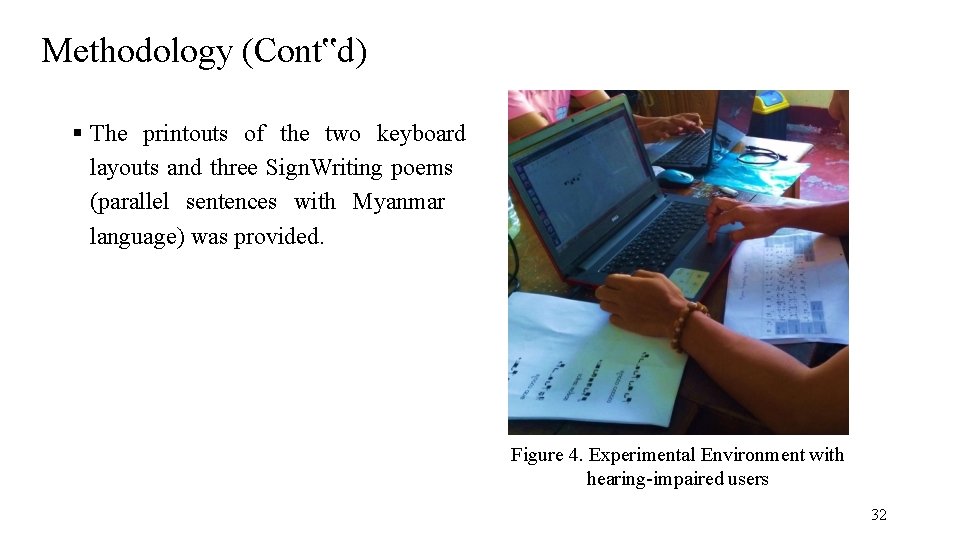 Methodology (Cont‟d) The printouts of the two keyboard layouts and three Sign. Writing poems