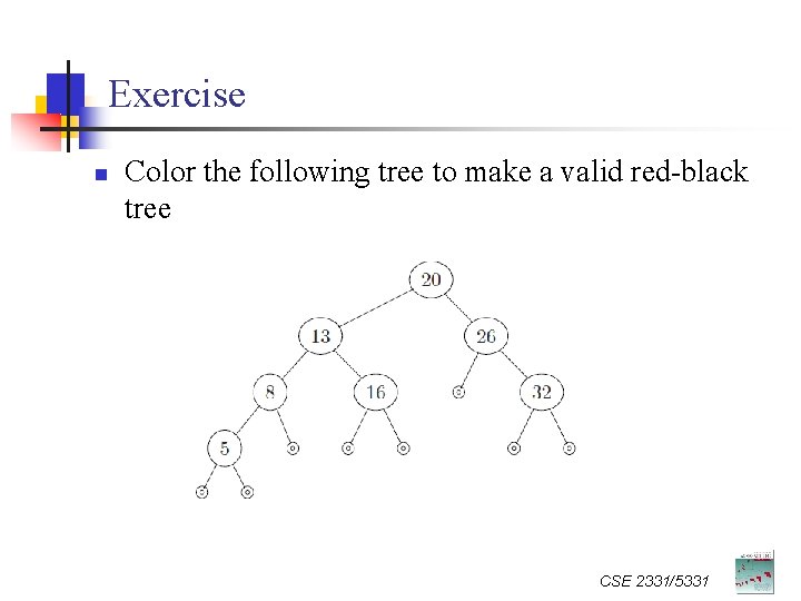 Exercise n Color the following tree to make a valid red-black tree CSE 2331/5331
