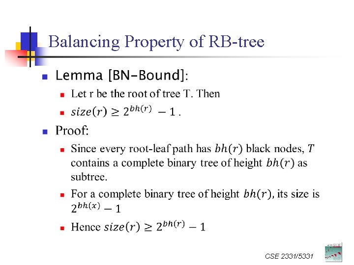 Balancing Property of RB-tree n CSE 2331/5331 