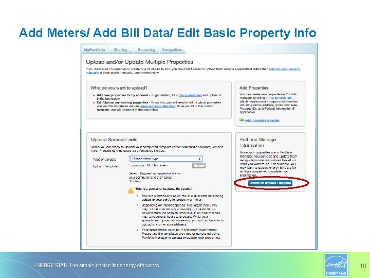 Add Meters/ Add Bill Data/ Edit Basic Property Info 10 