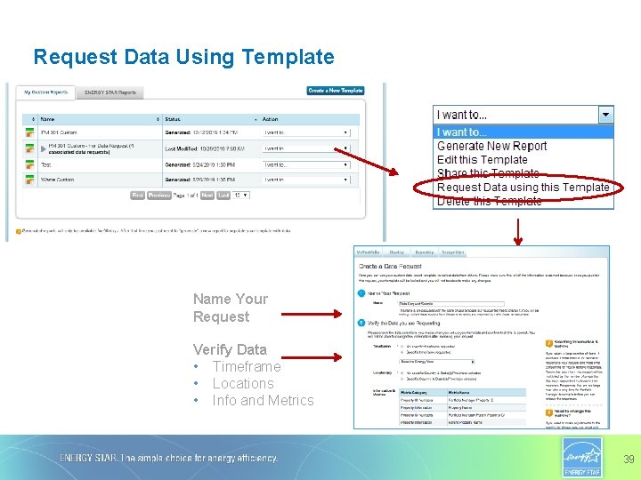 Request Data Using Template Name Your Request Verify Data • Timeframe • Locations •