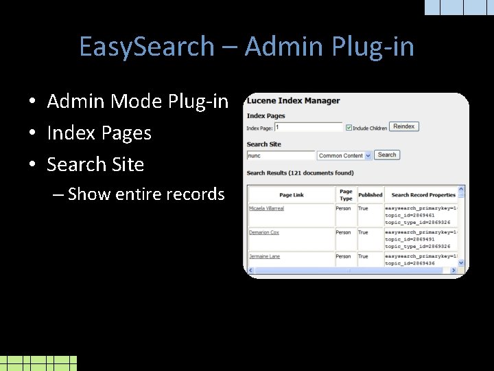 Easy. Search – Admin Plug-in • Admin Mode Plug-in • Index Pages • Search