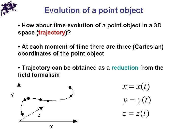 Evolution of a point object • How about time evolution of a point object