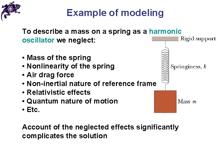 Example of modeling To describe a mass on a spring as a harmonic oscillator