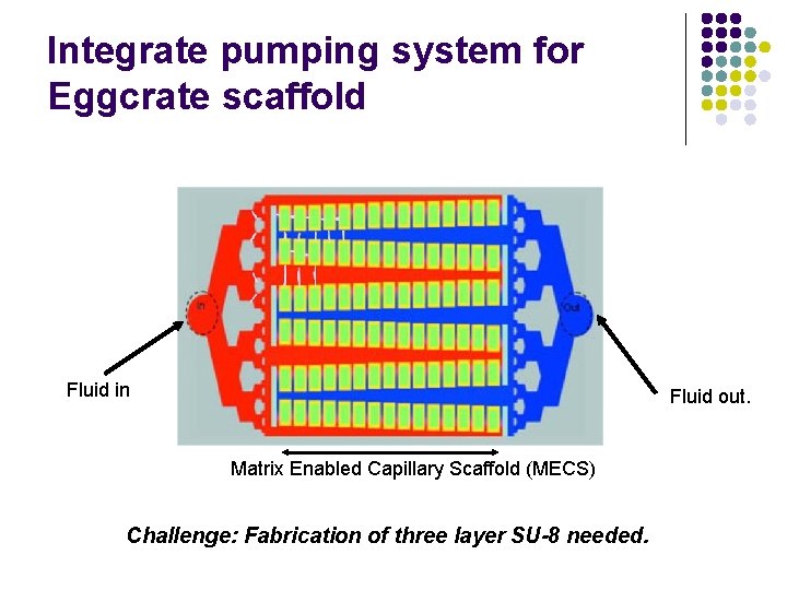 Integrate pumping system for Eggcrate scaffold Fluid in Fluid out. Matrix Enabled Capillary Scaffold