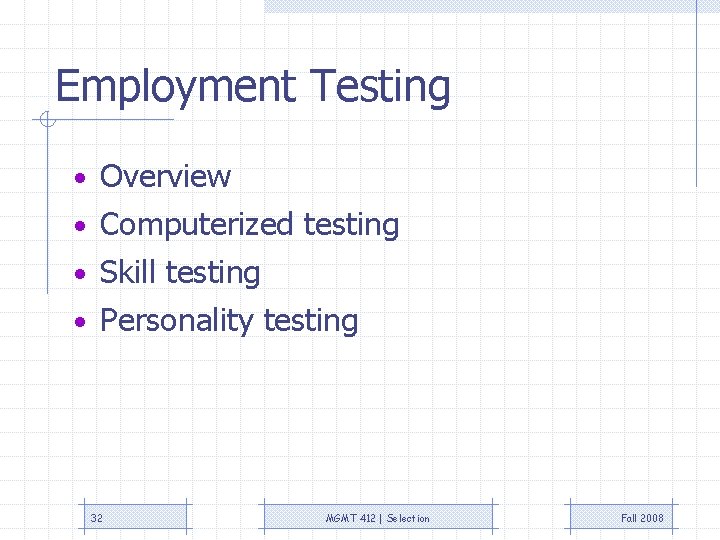 Employment Testing • Overview • Computerized testing • Skill testing • Personality testing 32