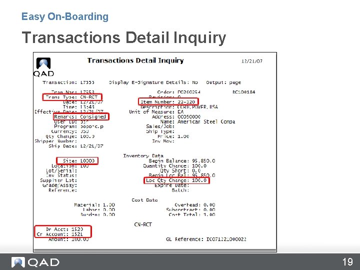 Easy On-Boarding Transactions Detail Inquiry 19 