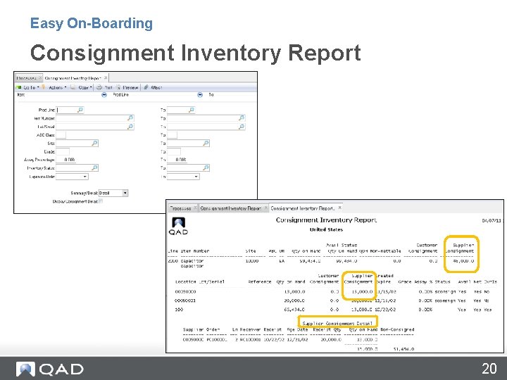 Easy On-Boarding Consignment Inventory Report 20 